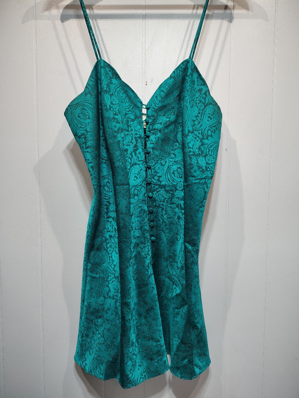 Vtg 80s Victoria's Secret Gold Label Teal Paisley Jacquard Slip Dress Medium